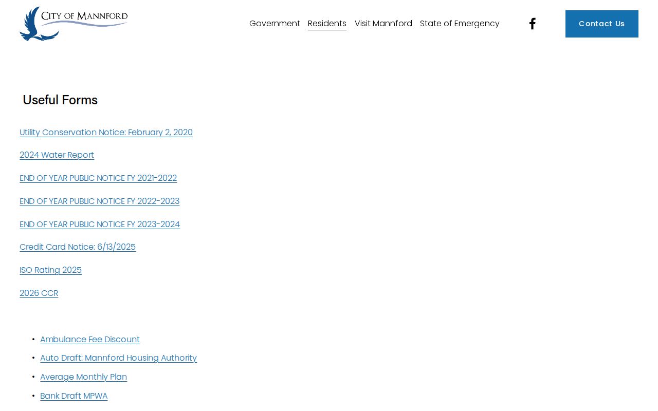 Mannford city records request page for municipal arrest records